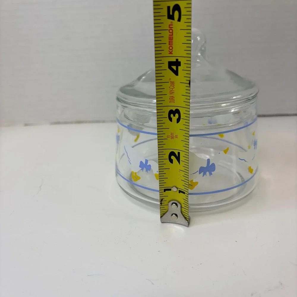 Vtg Clear Glass Goose Canister Blue Bow Farmhouse Storage Jar 5in Cottagecore
